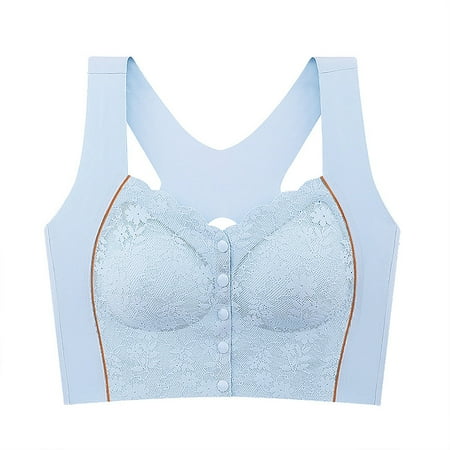 Chuancc Bras for Women Seamless Bras Color Blocked Large Elastic Vest Style Without Ring Extended Lower Circumference Adhesive Front Buckle Underwear Bra bralettes for women Blue M Clearance