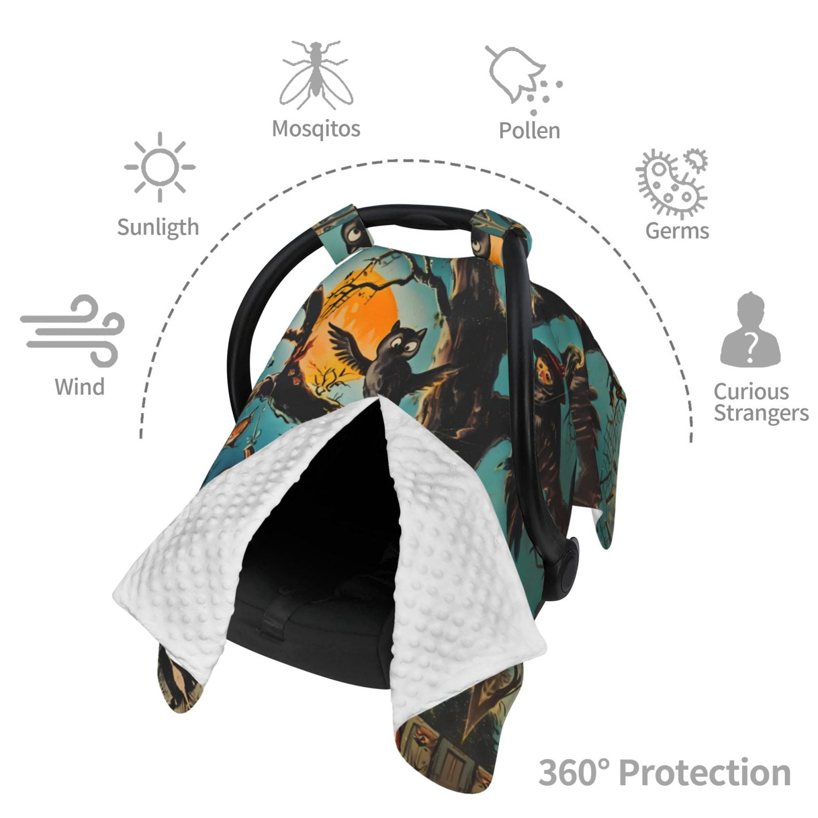 Car Seat Cover Baby - Halloween Tree Branch Village Breathable Infant Car Seat Cover for Baby Carseat, Lightweight Comfort Baby Essentials Must Haves Newborn Stuff for Girl Boy