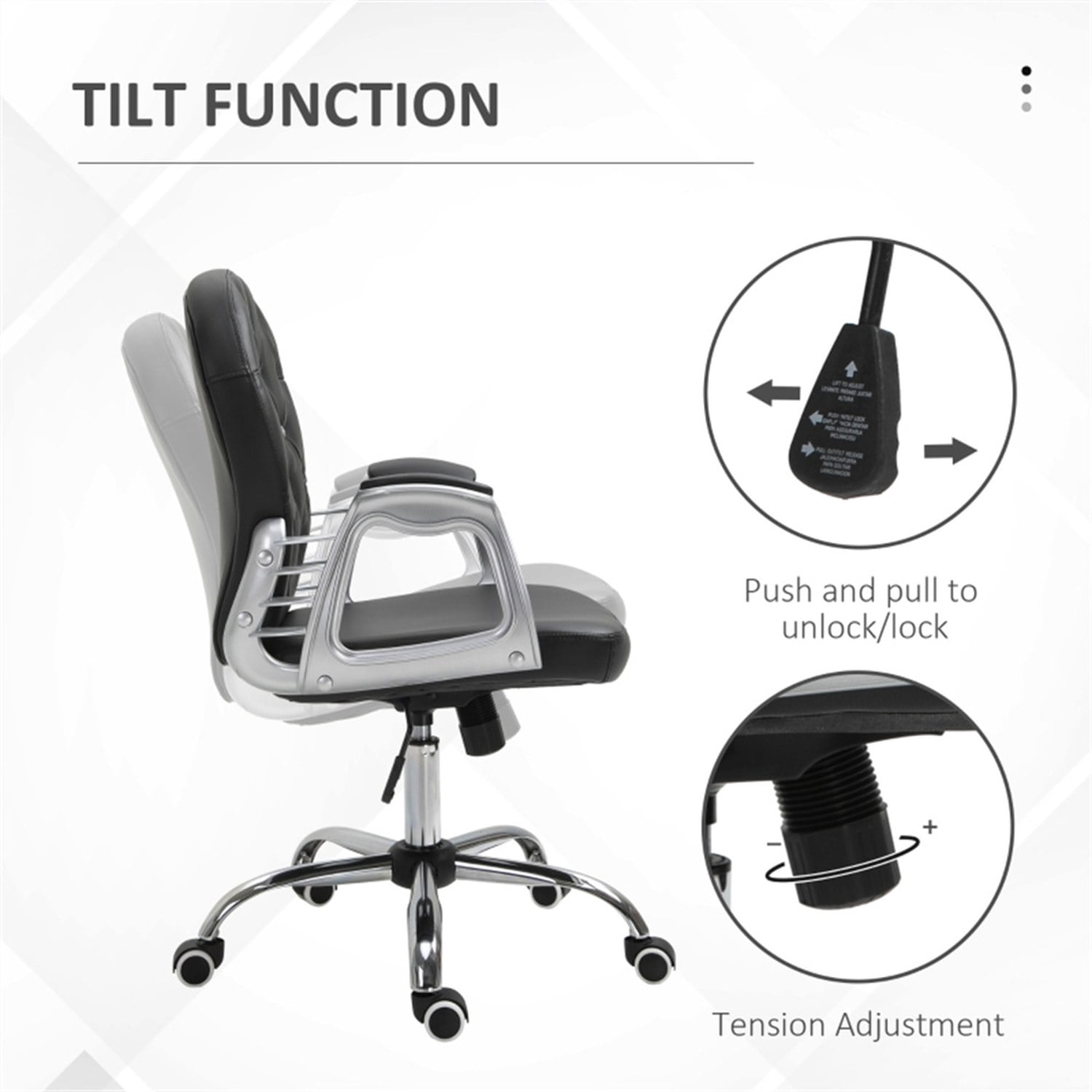 Office Chair with Massage Function, Faux Leather, Adjustable Height, Swivel, Black