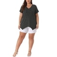thumbnail image 2 of Agnes Orinda Women's Plus Size V Neck Short Sleeve Asymmetric Hem Polka Dots Pintuck Top 4X Black, 2 of 6