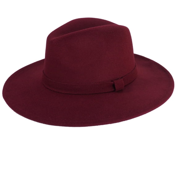 Burgundy Fedora Panama Upturn Wide Brim Cotton Blend Felt Hat