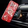 thumbnail image 4 of For Apple iPhone 14 Pro Max Fashion Bling Glitter Good Luck Floral Design Sparkly Rhinestone Hybrid with Ring Stand Cover ,Xpm Phone Case [ Flowers Red ], 4 of 4