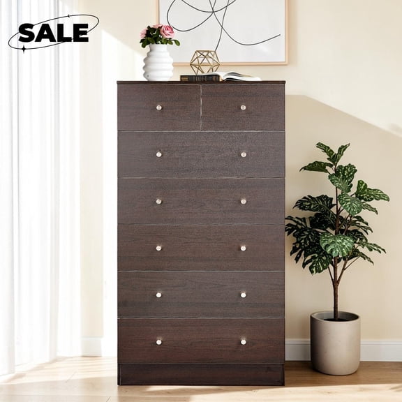 GZXS 7 Drawers Dresser for Bedroom, 51.5" Tall Chest of Drawers for Living Room, Hallway, Entryway, Brown