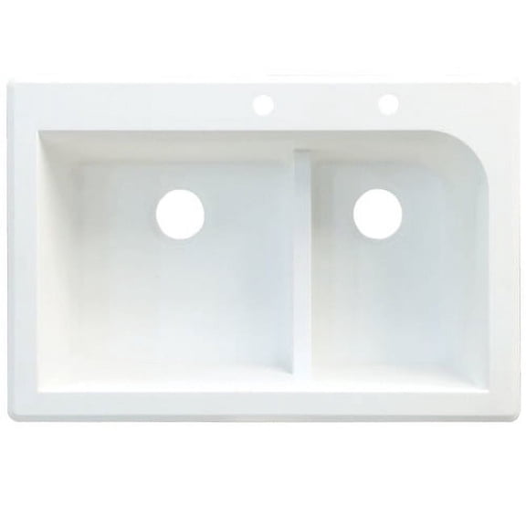 Transolid Radius 33in x 22in silQ Granite Drop-in Double Bowl Kitchen Sink with 3 CAF Faucet Holes, In White