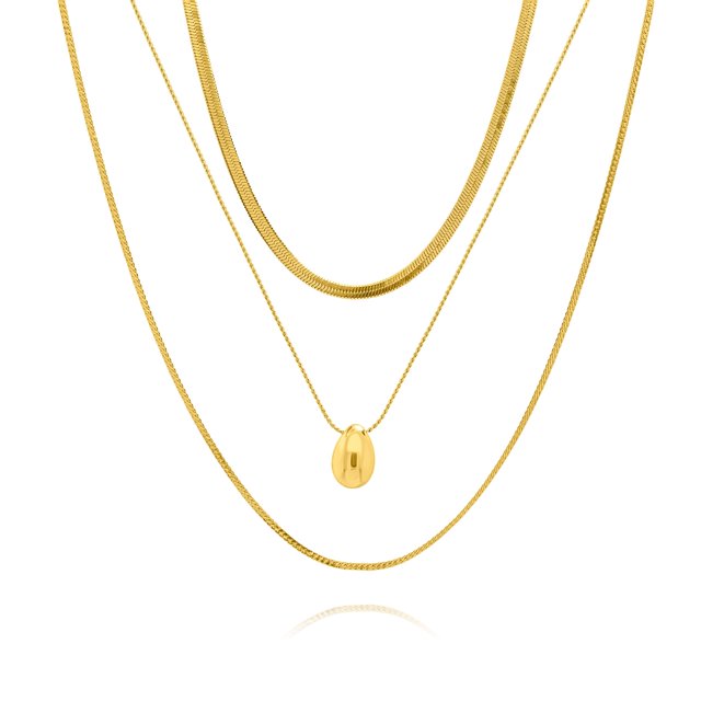 Juego de 3 Colgantes y Cadenas en Capas Elegantes y Minimalistas JeenMata en Oro Amarillo