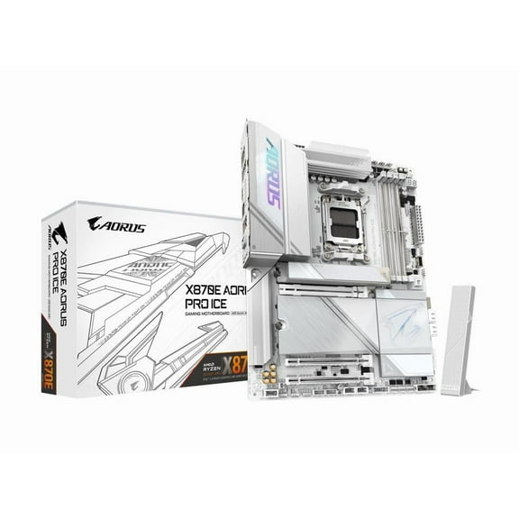 GIGABYTE X870E AORUS PRO ICE AM5 LGA 1718, ATX, DDR5, 4x M.2, PCIe 5.0, USB4, Wi-Fi 7, 2.5GbE LAN, EZ-Latch, 5-Year Warranty