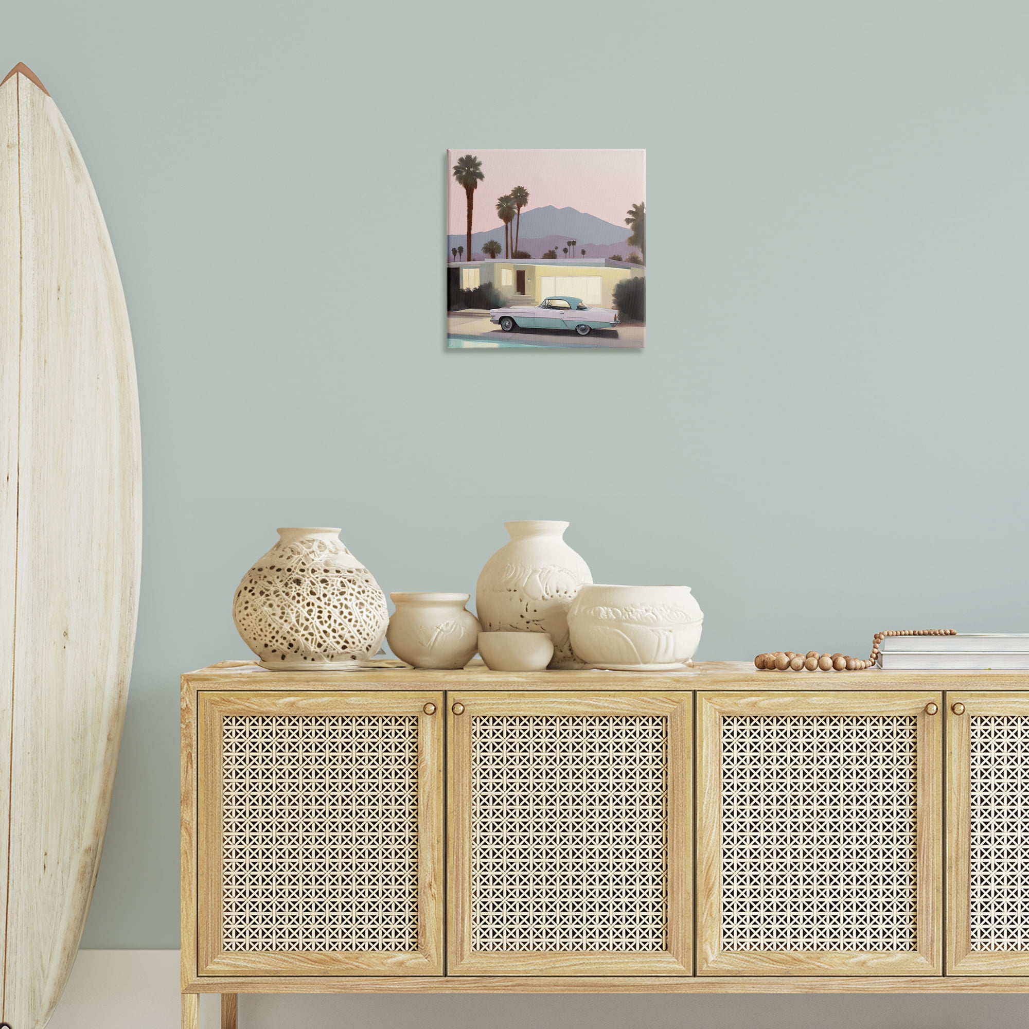 Stupell Industries Poolside Classic Car Transportation Painting Wrapped Canvas Art Print Wall Art, 17 x 17