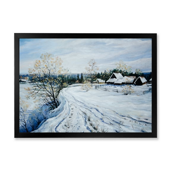 Designart 'Country Road In Winter Times Landscape II' Traditional Framed Art Print