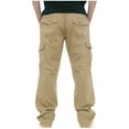 thumbnail image 3 of Iugvhana Men's Loose Fit Washed Utility Work Pant Multi Pockets Button Zipper Relaxed Straight Leg Baggy Pull On Work Casual Cargo Pants Khaki L, 3 of 3