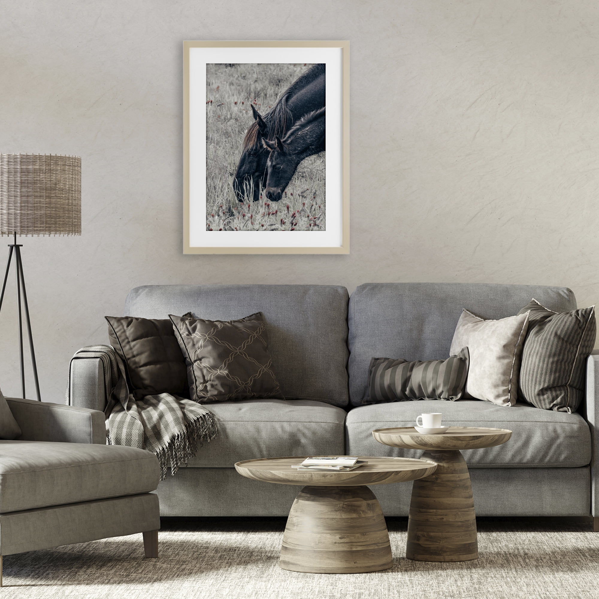 Stupell Industries New Graze Horses in Meadow Birch Framed Print Under Glass, design by Nathan Larson