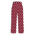 thumbnail image 5 of Polka Dot Print Linen Pants for Women Button Side Slit Vintage Trousers Lightweight Casual Slacks Elastic Waist Wide Leg Beach Palazzo Trouser with Pockets 2026 Red XXL, 5 of 6