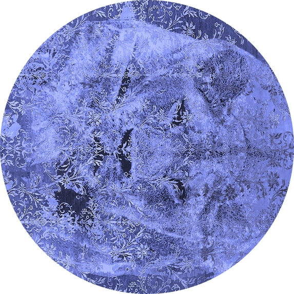 Ahgly Company Machine Washable Indoor Round Oriental Blue Industrial Area Rugs, 7' Round