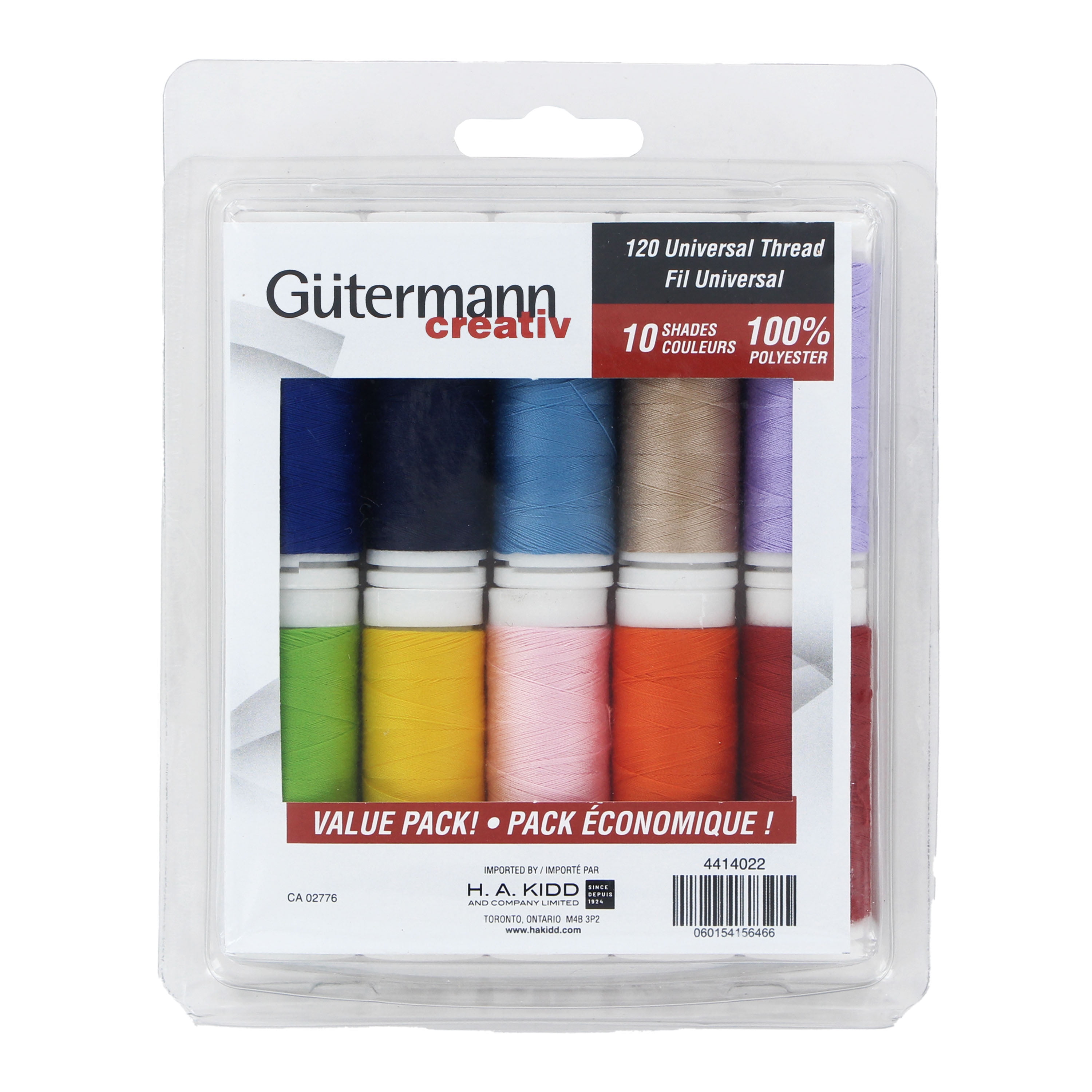 Gutermann Value Pack, Bright,- 10 Shades, 128m (140 yds), 16.51 cms (6.5 in) H x 12.7 cms (5 in) W x 2.54 cms (1 in) D