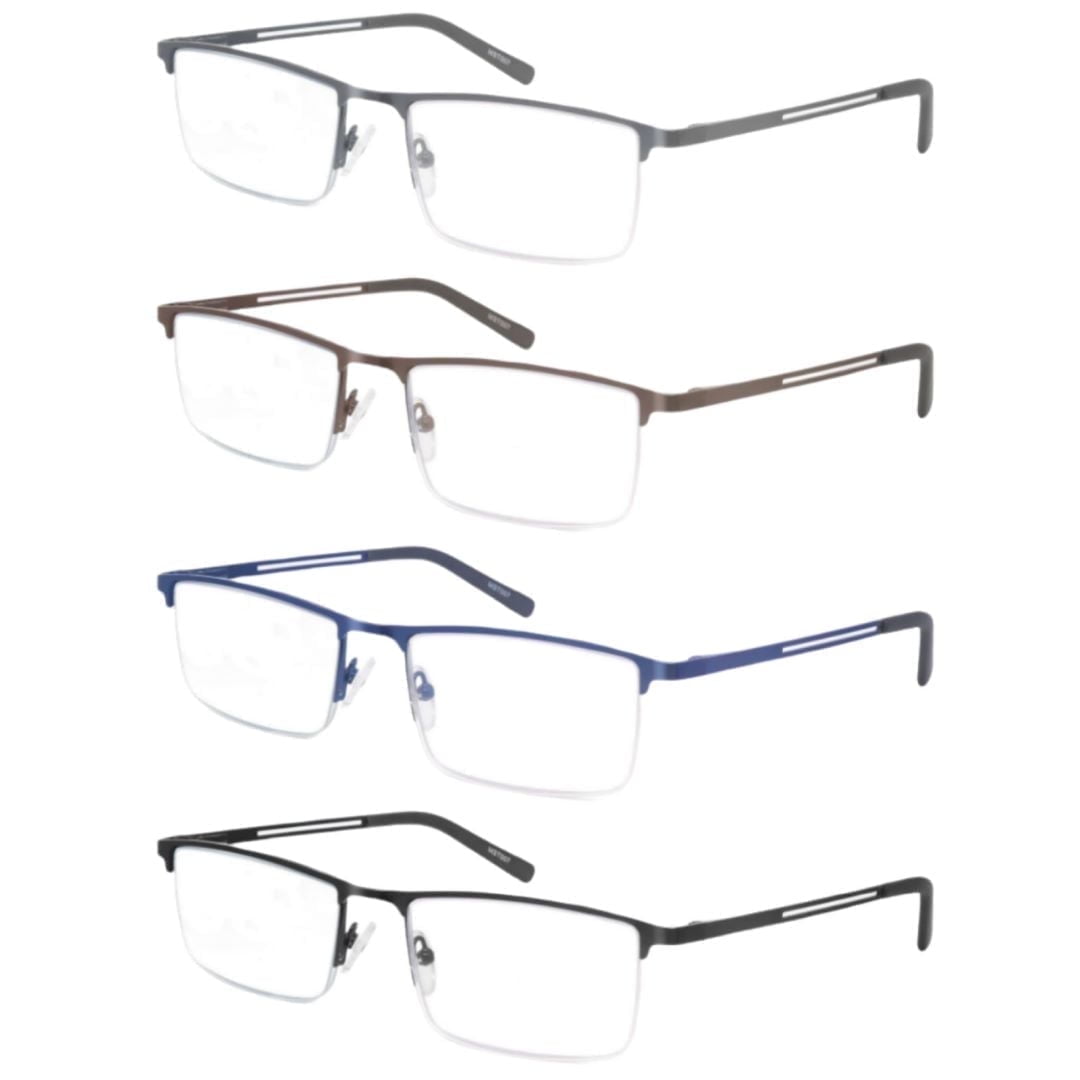 4 Pack Blue Light Blocking Reading Glasses for Men Anti Computer Glare Eyestrain Spring Hinge +2.00 Readers with Pouches