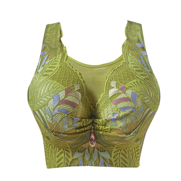 SMihono Full Coverage Push Up Bras for Women Corset Top Bustier Padded Underwire Bra Hide Fat Front Closure Lace Bralette Green 36C