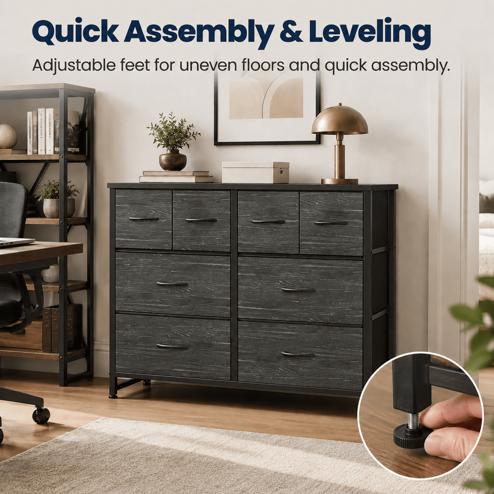 Alvantor Dresser for Bedroom with 8 Drawers, Fabric Dressers Storage Tower with Steel Frame Wood Tabletop, Storage Cabinet, Hallway, Closets