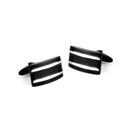 Crucible Black Plated Stainless Steel Striped Rectangular Cufflinks