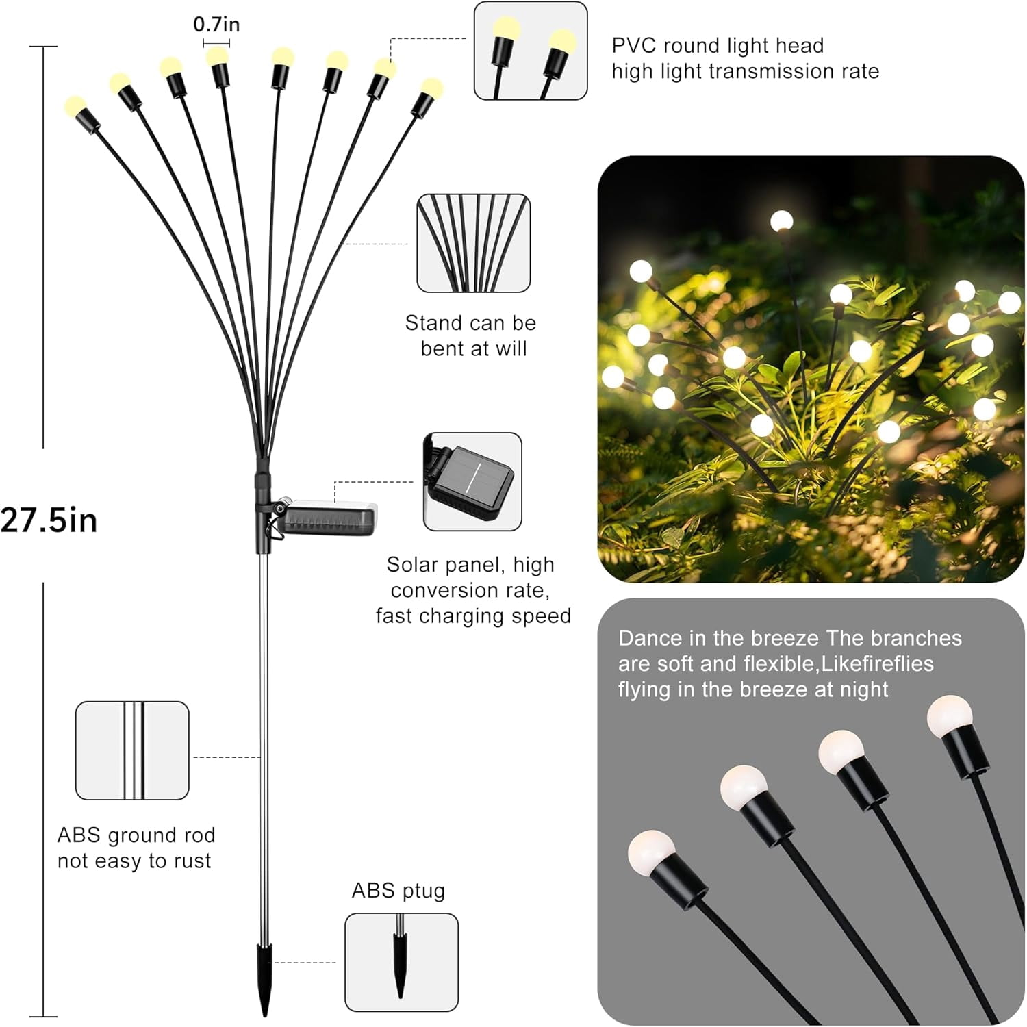 Solar Lights Outdoor(4 Pack,32 LEDs), Solar Garden Lights, Outdoor Decorations, Firefly Light for Patio Decor, Big Bulb, Unique Gifts for Women, Gifts for Grandma