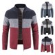 thumbnail image 2 of Cárdigan de punto de otoño e invierno para hombre, chaqueta de manga larga con cuello de béisbol a rayas y retazos, suéter grueso y cálido, 2 of 4