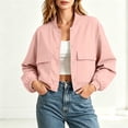 thumbnail image 2 of Jacket Women Short Cropped Jacket Button Down Long Sleeve Casual Varsity Jackets with Pockets Pink L(L), 2 of 8