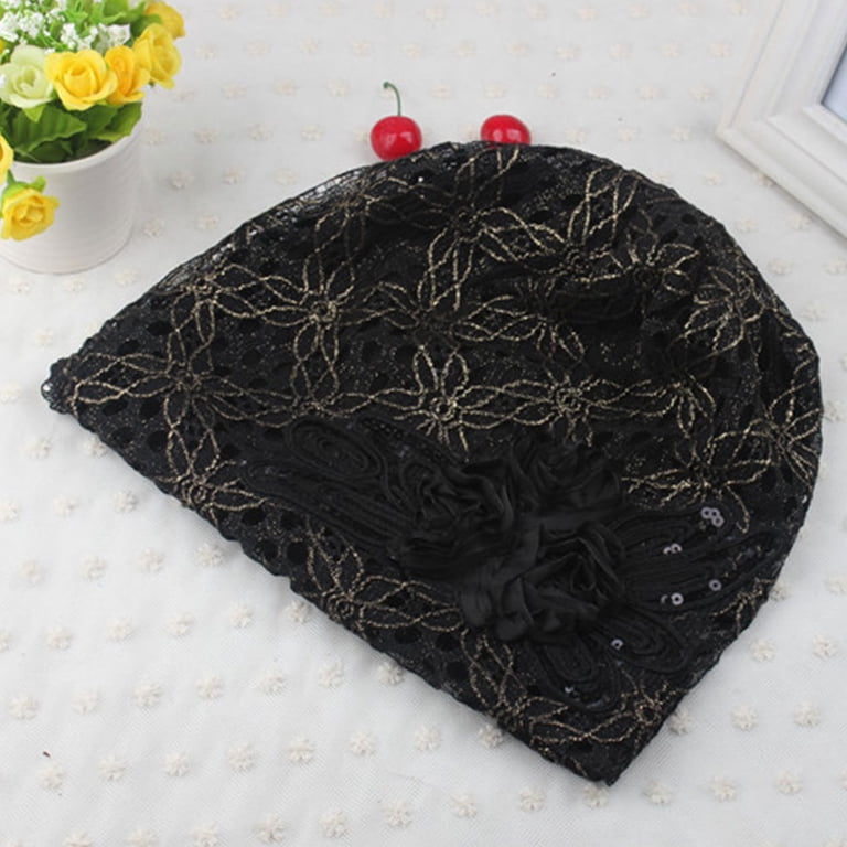 SPRING PARK Women Turban Hats Slouchy Knitted Cap Flower 