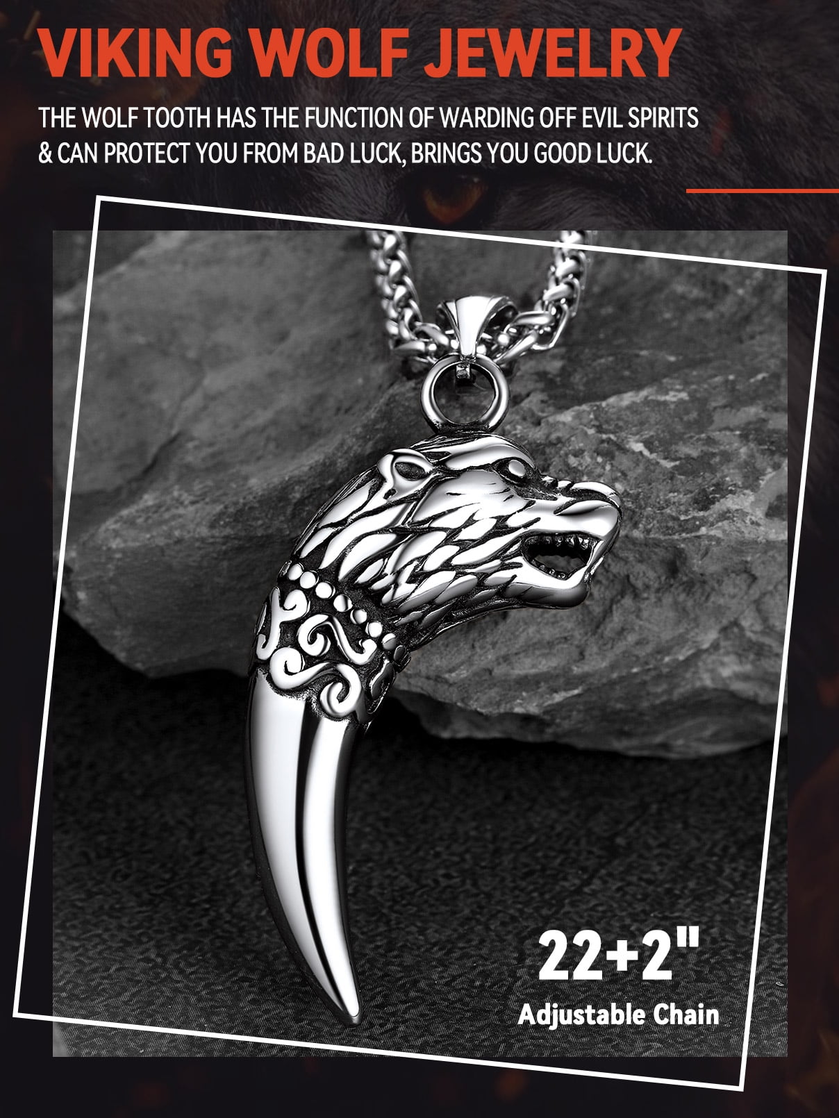 FaithHeart Wolf Tooth Necklace for Men Punk Tribal Fang Totem