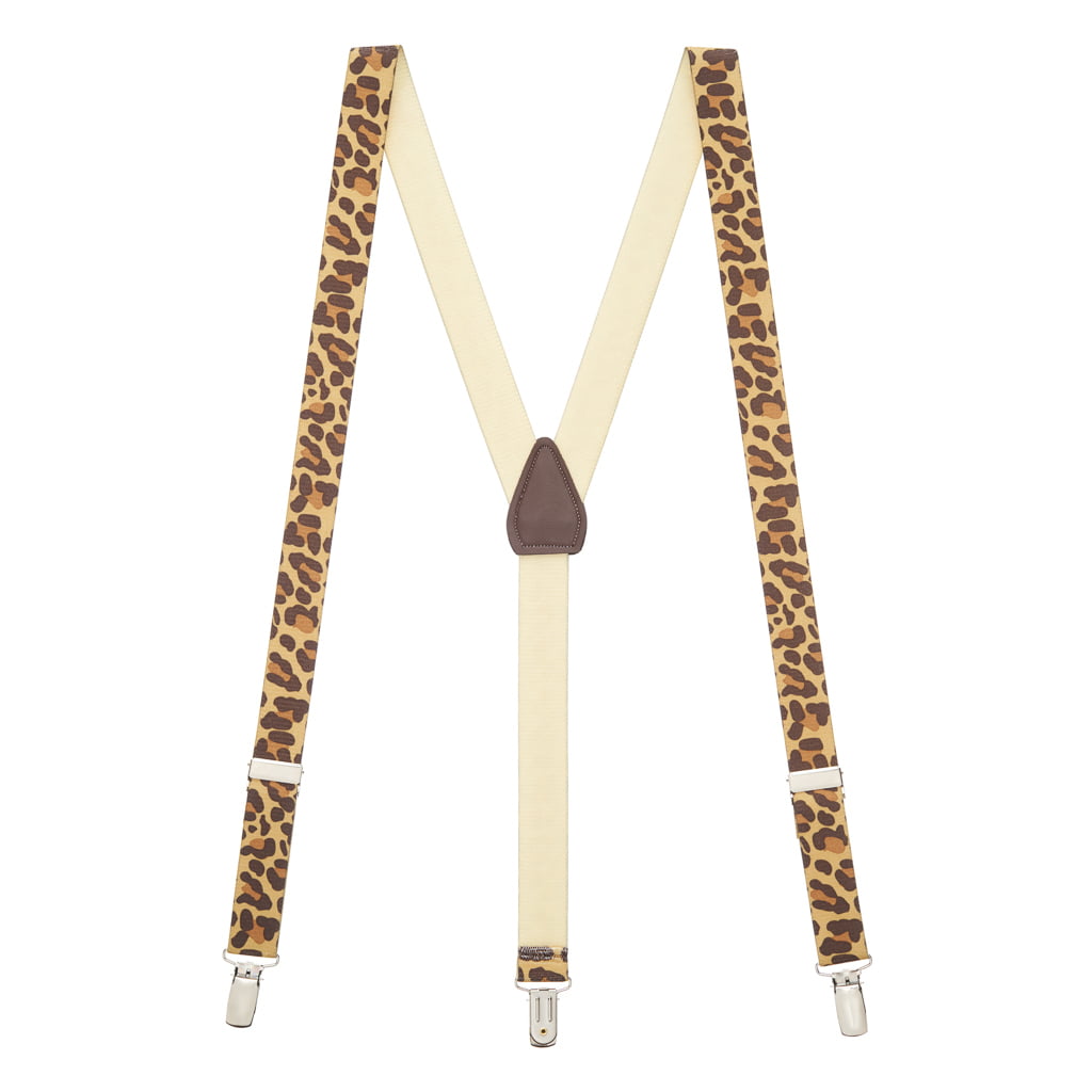 Leopard Black Brown Tan Elastic Braces Clip Suspenders 