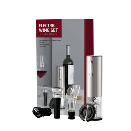 

Electric Bottle Opener kit Rechargeable Automatic Corkscrew contains Foil Cutter Stopper and Aerator Pourer with USB Charging Cable for 4-in-1 Gift Set