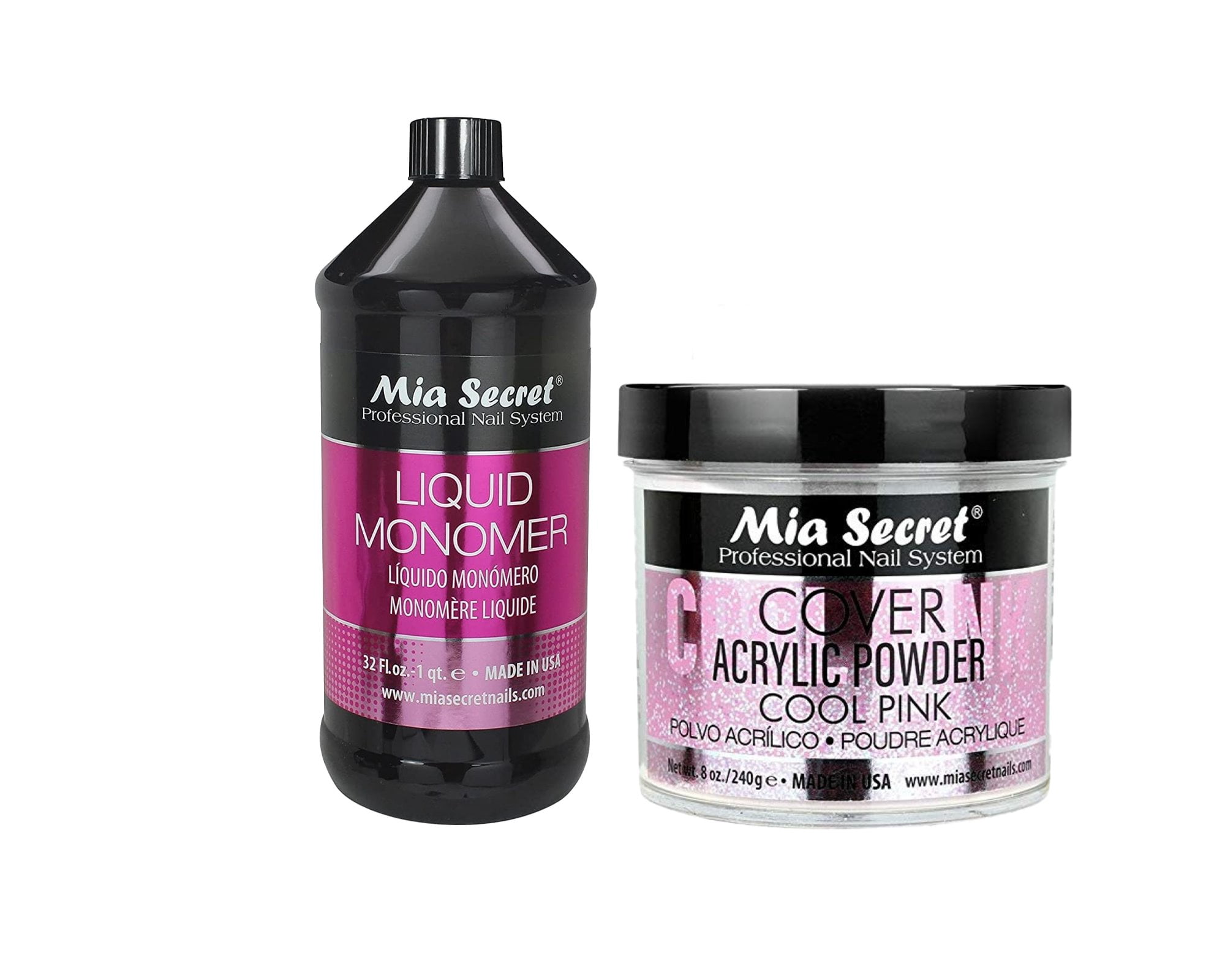 Mia Secret - Liquid Monomer 32oz. & Cover Acrylic Powder Cool Pink 8oz. - Combo