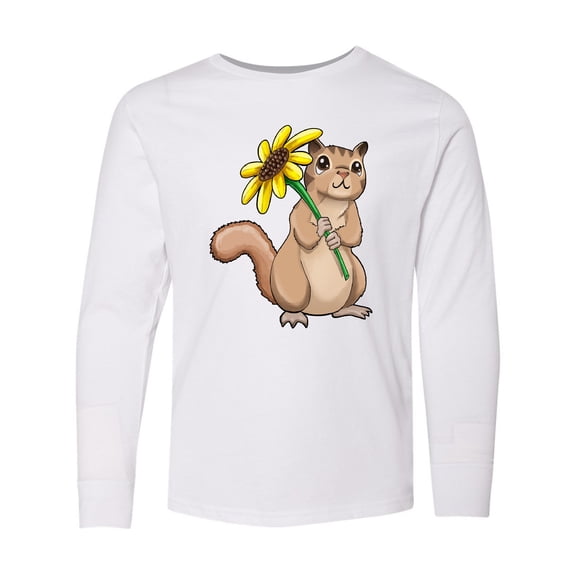 Inktastic Cute Chipmunk with Sunflower Long Sleeve Youth T-Shirt
