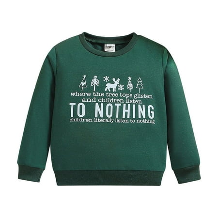 

Lovskoo 3-8Y Boys and Girls Crewneck Sweatshirt Christmas Outfits Novelty Letters Pullover Xmas Clothes Green