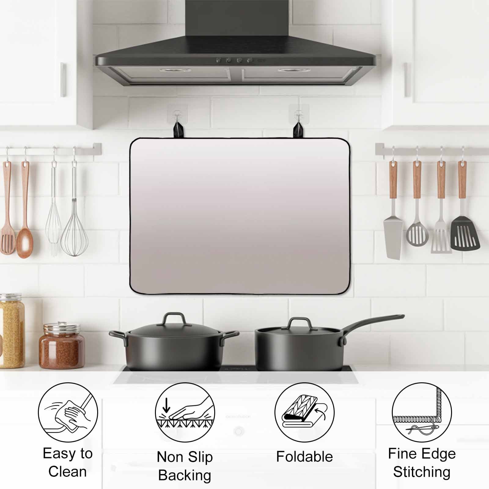 Beige Ombre Stove Top Cover for Electric Stove, Heat-proof & Non Slip Glass Top Stove Cover Protector, White Gradient Modern Abstract Art Kitchen Flat Cooktop Rubber Mat 28.5x20.5 Inches