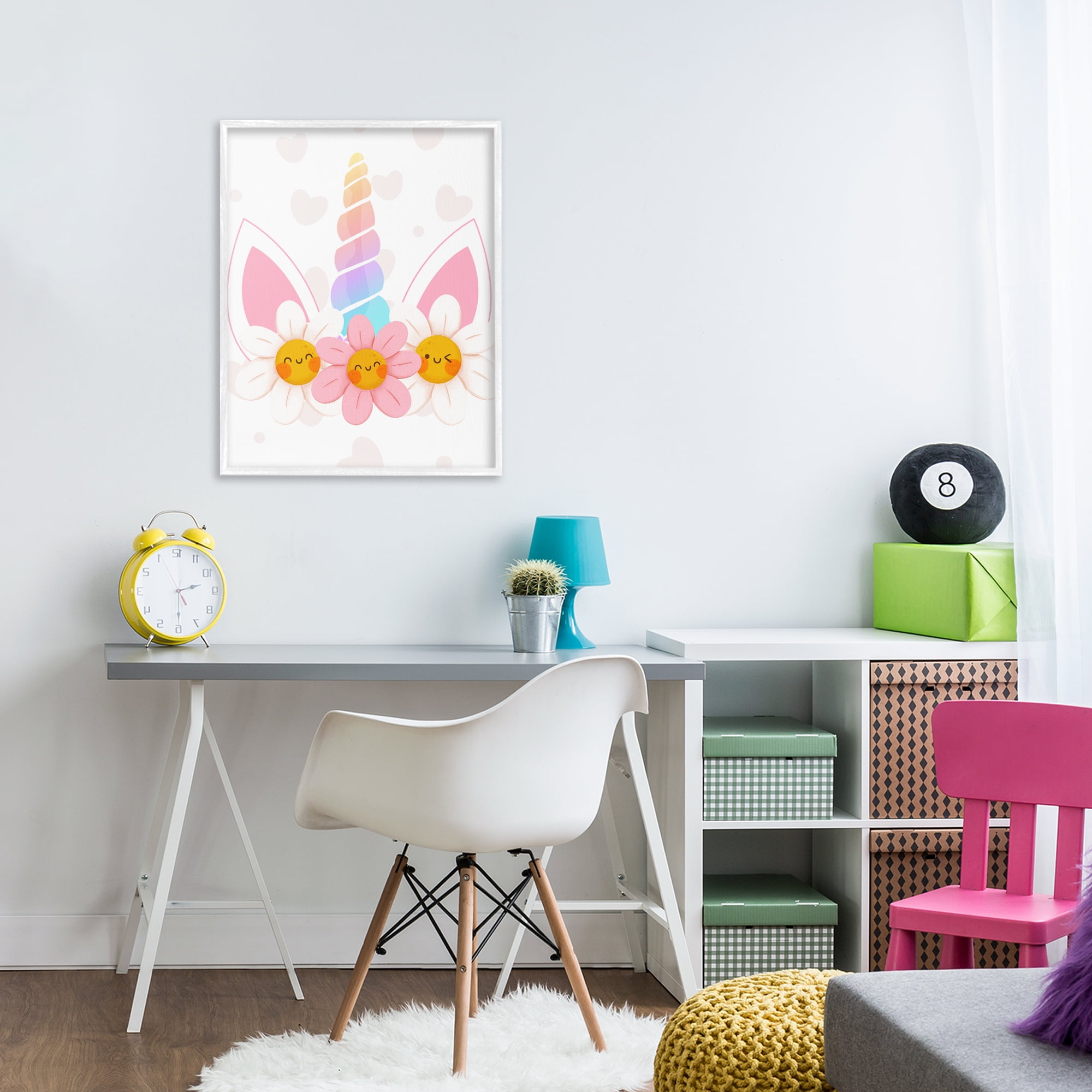 Daisy Unicorn with Hearts White Framed Giclee Art, design by Jesse Keith