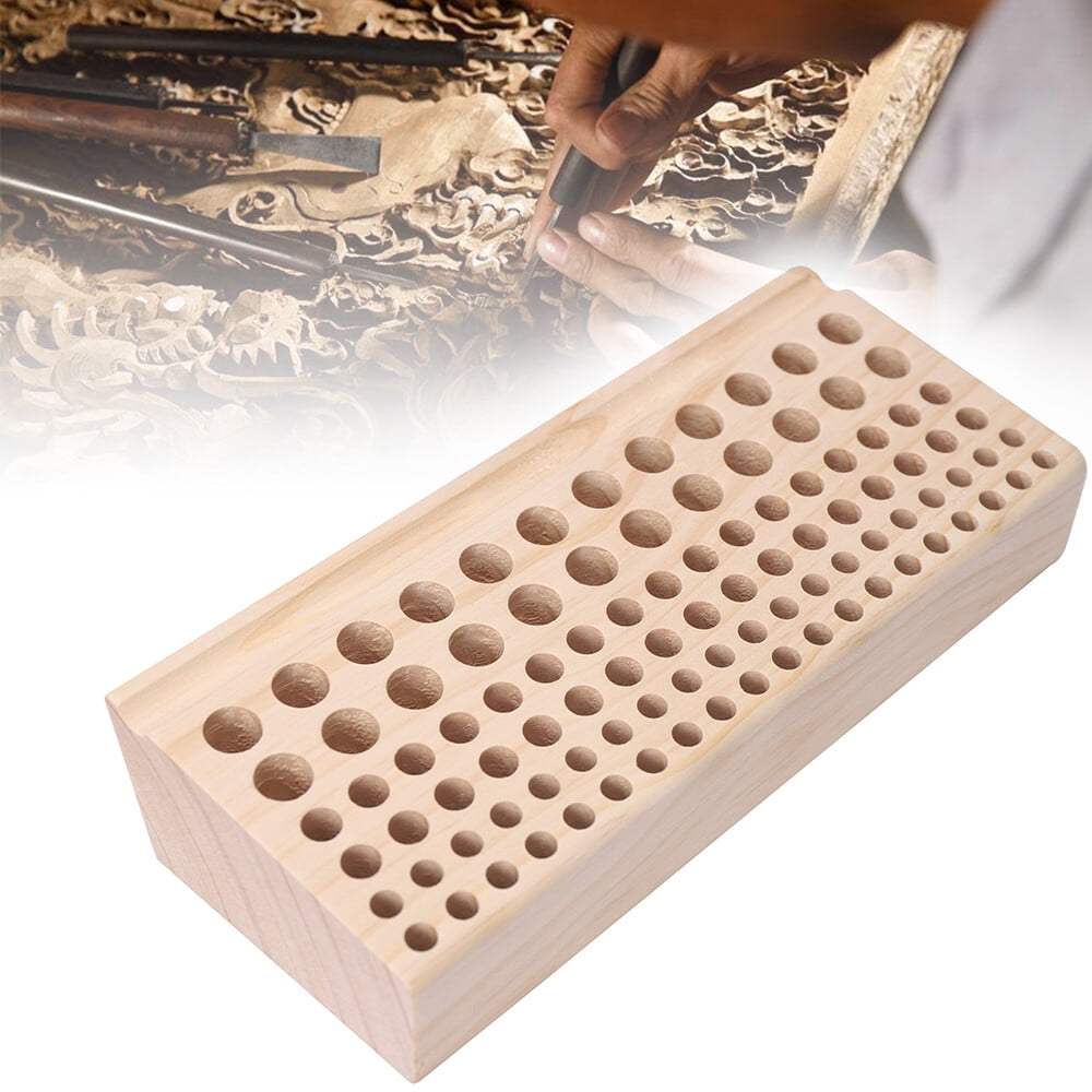 PEAKORA98 Holes Leather DIY Craft Wood Tool Rack Wooden Stamp Storage Holder Organizer