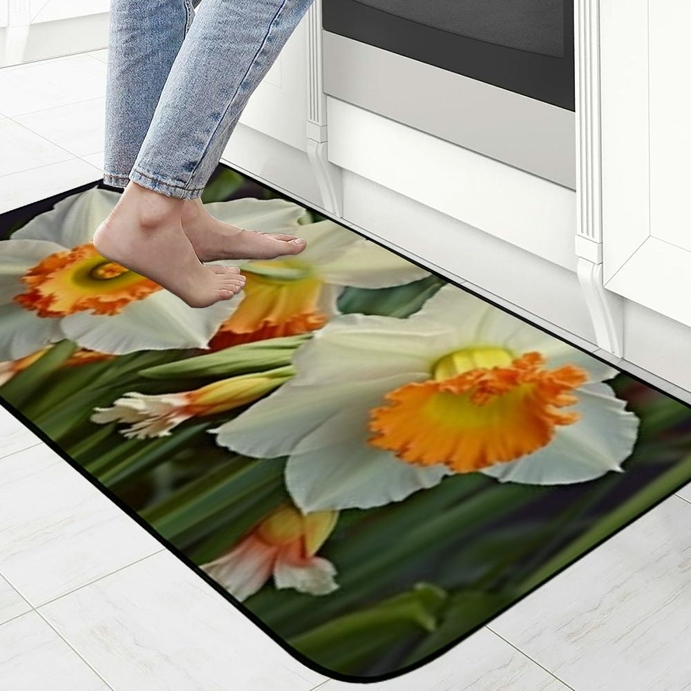 Heduofu Decorative Door Mat, Door Mat with Non-Slip Rubber Backing, Easy Cleaning, Traps Dirt, Rug for Entry, Patio, Garage  - Osterglocken Daffodil Bicolor Flower Blossom Bloom 19.68*47.24 in