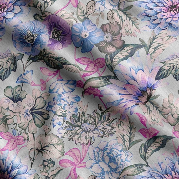 Soimoi Chinese Floral Print, Silk Fabric, Decor Sewing Fabric by The Yard 42 Inch Wide,Decorative Fabric for Shirts Suits Ties, Blue
