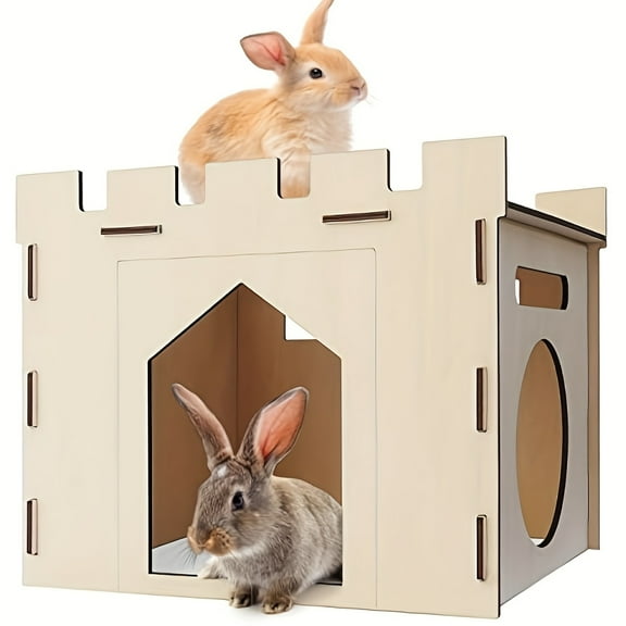 Sturdy Multi-Level Bunny House with Detachable Playhouse, Rabbit Hideout Castle for Guinea Pigs, Hamsters & Chinchillas, Durable Indoor Small Pet Habitat