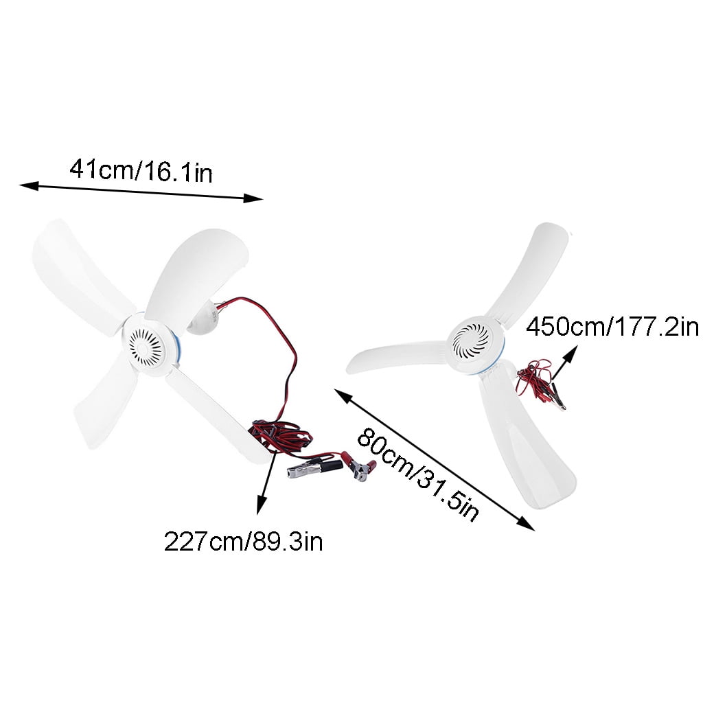 16.5″ Portable Ceiling Fan With Light – 12V DC Powered, Hanging Socket Fan With ON/OFF Switch, Outdoor Gazebo, Camping, Tent, RV