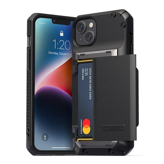 VRS Design Phone Case for iPhone 14 Plus, [Damda Glide Pro] Premium Sturdy Semi Auto Card Wallet [4 Cards] Case (Groove Black )