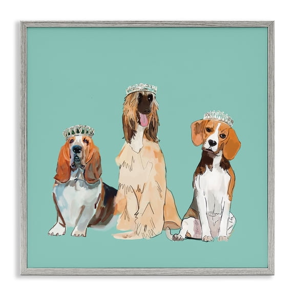 Stupell Industries Eclectic Regal Dogs with Crowns Gray Framed Giclee Art, 24 x 24, by Amelia Noyes