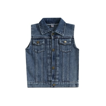 Sprifallbaby Kids Vest Jacket, Sleeveless Turn-down Collar Button Closure Denim Vest Casual Jacket for Girls Boys 3-7Y