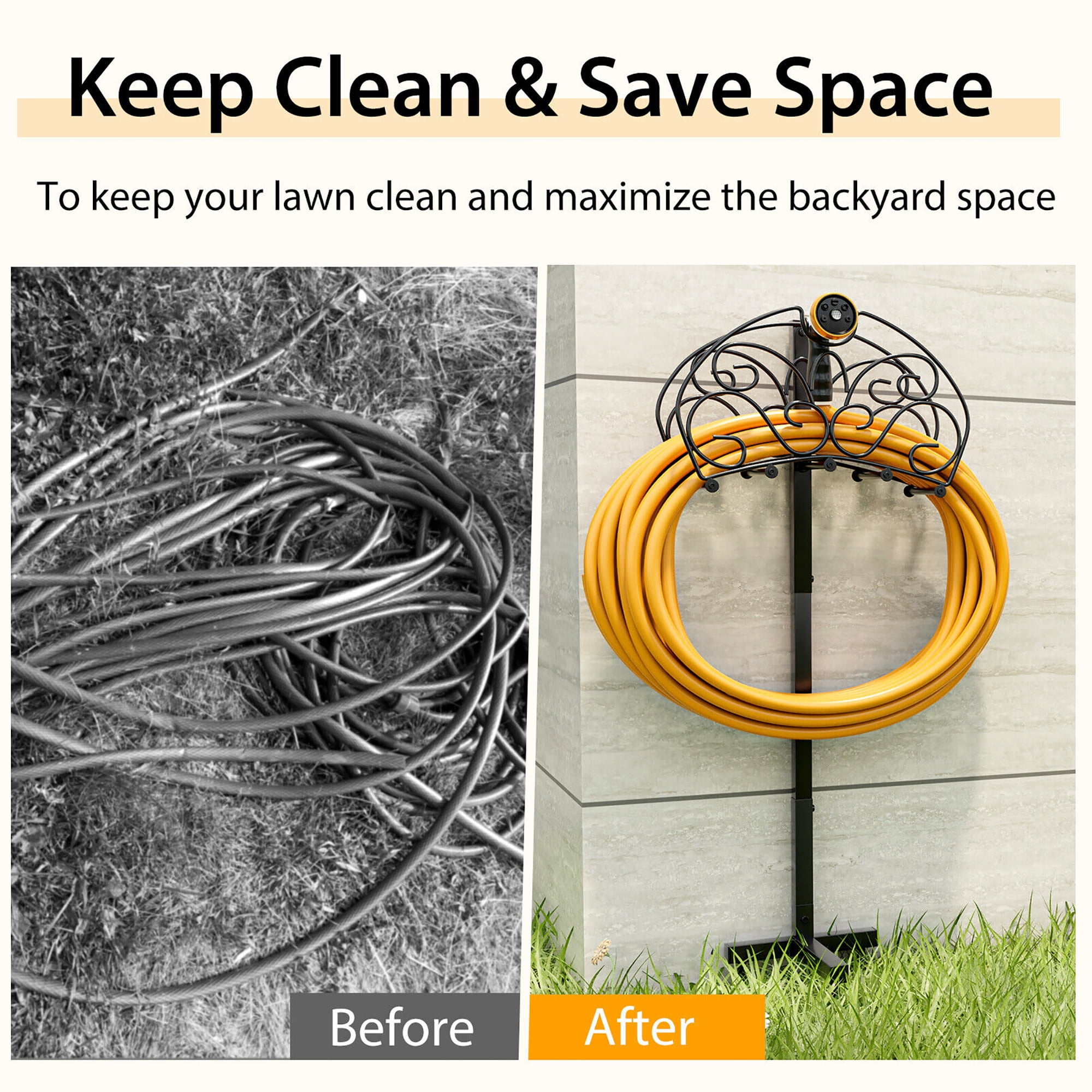 Gymax Garden Hose Holder Freestanding Water Hose Stand Detachable Metal Hose Holder
