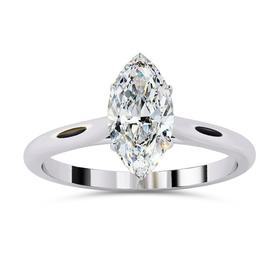 AFFY 4 Prong Solitaire Engagement Ring for Women, 0.80 Carat (ctw) Marquise Cut Lab Grown Diamond Ring In 14K White Gold Over Sterling Silver F-G-H, SI Quality Gifts For Her Ring Size-4