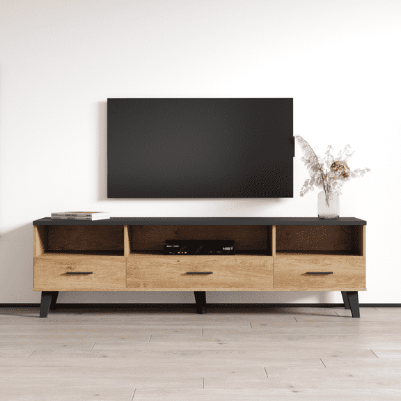 Lotta 180 3S3K TV Stand for TVs up to 80", Mid-Century Modern Matte 71" Entertainment Center, TV Media Console with Storage Cabinets