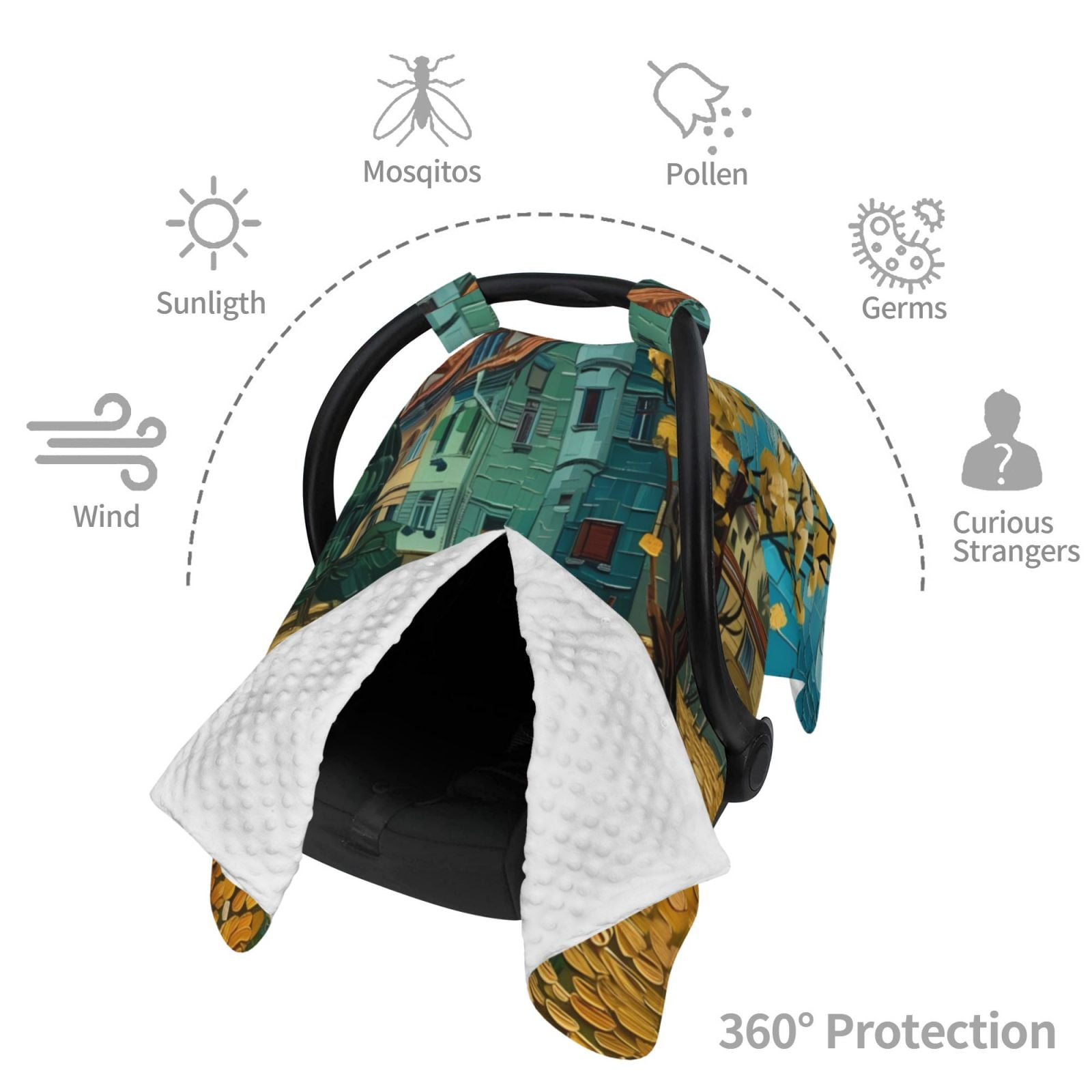 Car Seat Cover Baby - Impressionist Village Sky Breathable Infant Car Seat Cover for Baby Carseat, Lightweight Comfort Baby Essentials Must Haves Newborn Stuff for Girl Boy
