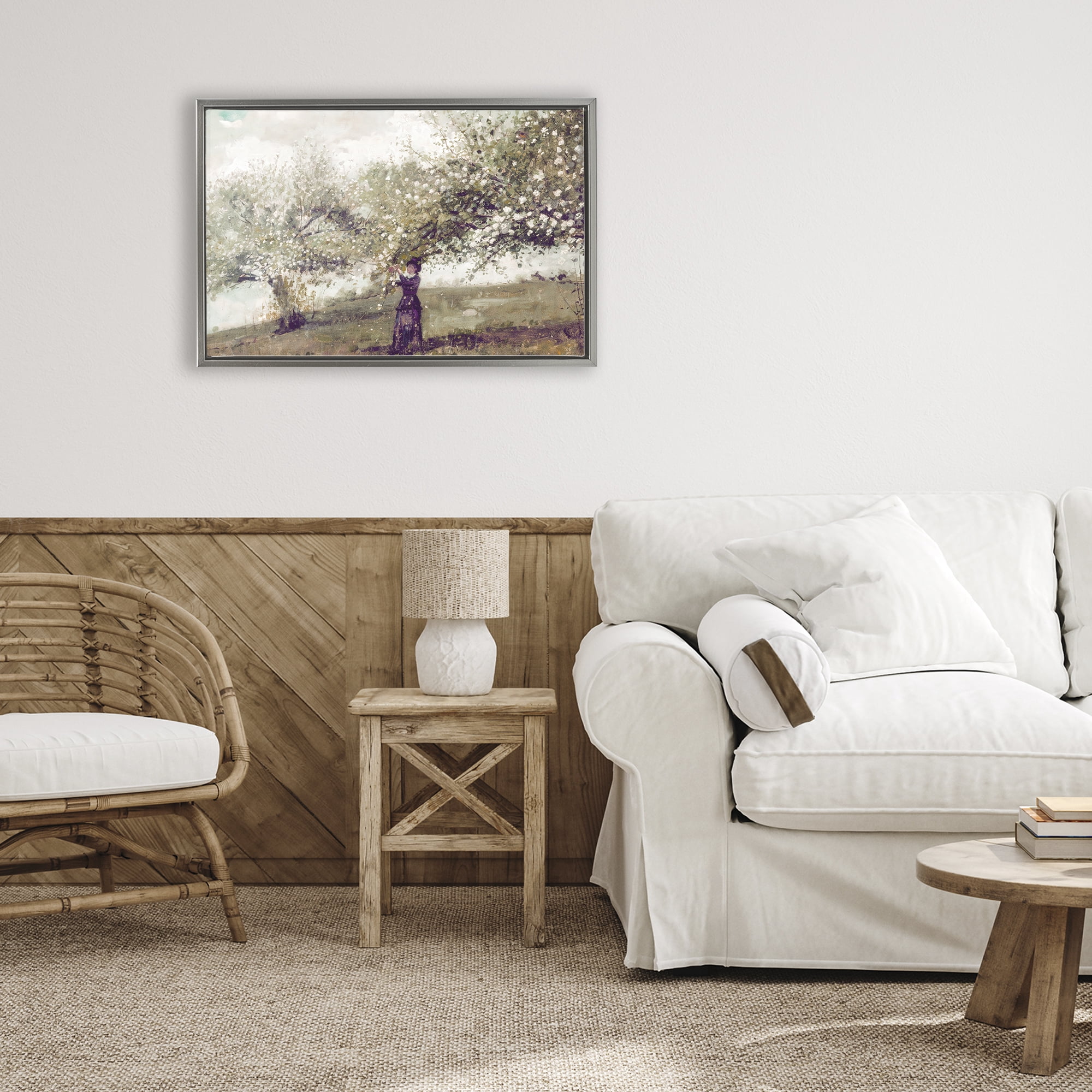 Stupell Industries Vintage Gathering Spring Blossoms Gray Framed Floater Canvas Wall Art, design by Leah Straatsma
