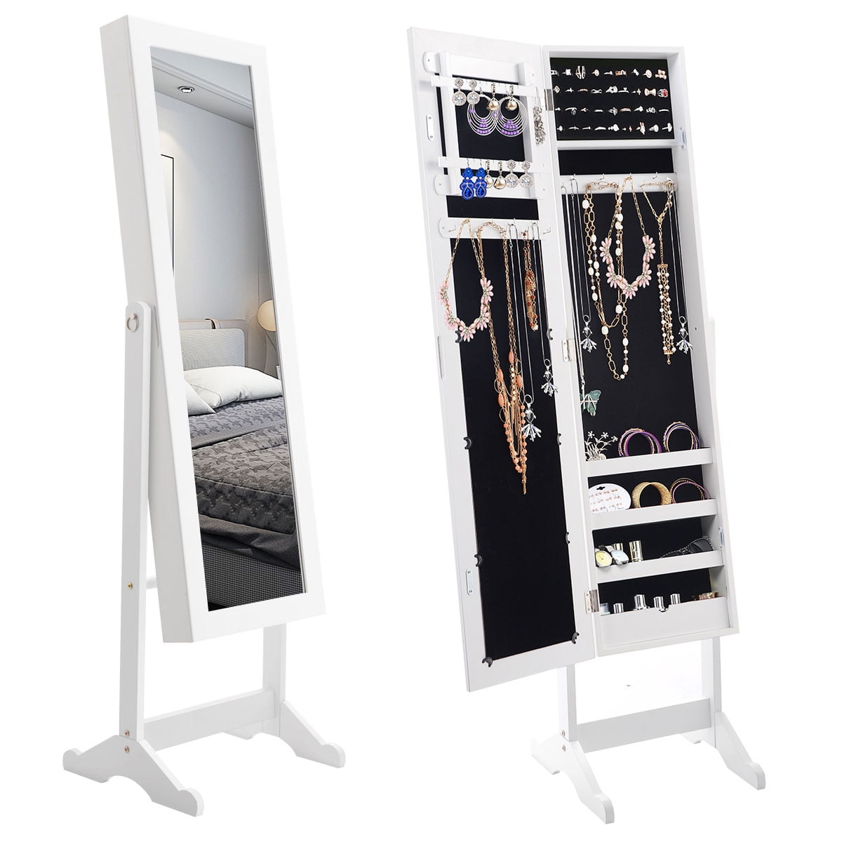 Costway Mirrored Jewelry Armoire Mirror Organizer Storage Box