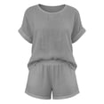 thumbnail image 5 of Zynoxe Womens Plus Size Short Sets Casual Cotton Linen Crew Neck Top and Shorts Matching Outfits with PocketsGrayS, 5 of 7