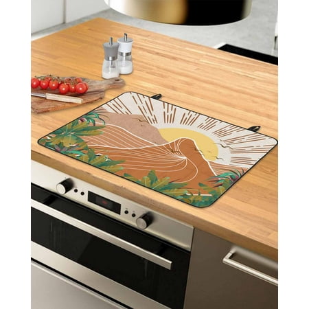 

Boho Geometric Stove Top Covers for Electric Stove Heat Insulation Fireproof Glass Cooktop Cover Counter Top Glass Stove Cover 29 x21 Modern Brown Middle Century Mountain Tree