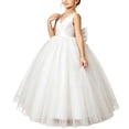 thumbnail image 6 of Girls Princess Dresses Cozy Satin Tulle,V Neck Back Big Bow Floor Length Wedding Flower Party Pageant Gown White 9-10Years, 6 of 6